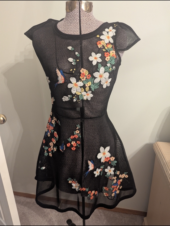 Guess Dresses & Skirts - Guess Black Mesh Mini Dress with White and Orange Floral Embroidery